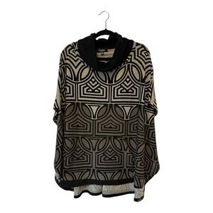 Papillon Poncho Sweater Cowl Neck Geometric Design Knit Beige Womens S/M
